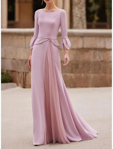 Elegantes, bodenlanges Trompetenkleid mit Chiffonärmeln und Kristallen