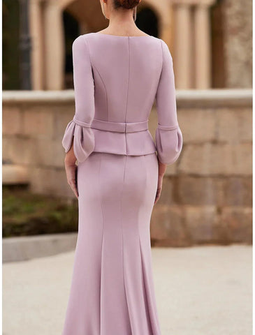 Elegantes, bodenlanges Trompetenkleid mit Chiffonärmeln und Kristallen