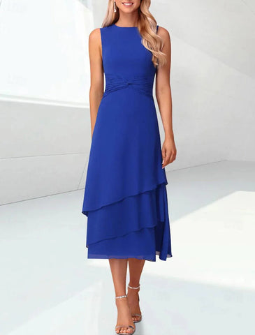 Elegantes, gestuftes Chiffon-Überkleid mit 3/4-Ärmeln für Hochzeitsgäste im Kleid für die Brautmutter enthalten