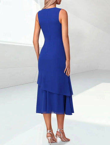Elegantes, gestuftes Chiffon-Überkleid mit 3/4-Ärmeln für Hochzeitsgäste im Kleid für die Brautmutter enthalten