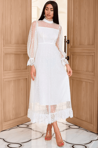 Kleid für die Brautmutter A-Linie mit Juwelen in Weiß und Spitze
