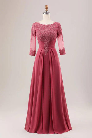 Kleid für die Brautmutter, A-Linie, U-Ausschnitt, Chiffon, mit Applikationen