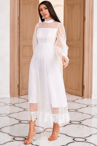 Kleid für die Brautmutter A-Linie mit Juwelen in Weiß und Spitze