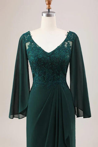 Kleid für die Brautmutter, glitzernd, Meerjungfrau, Chiffon, lange Ärmel
