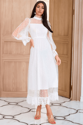Kleid für die Brautmutter A-Linie mit Juwelen in Weiß und Spitze