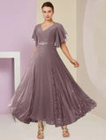 Abiti per la Madre della Sposa A-Line Scollatura a V Chiffon con Appliqué