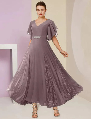 Kleider für die Brautmutter A-Linie V-Ausschnitt Chiffon mit Applikation