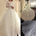 Abito da sposa a pallone con strascico cattedrale, maniche lunghe in filato, applicazioni di pizzo sul retro, design unico e mozzafiato, WD0179