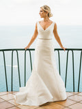Abito da sposa lungo sirena semplice senza manchine scollatura a V incantevole, DB10746