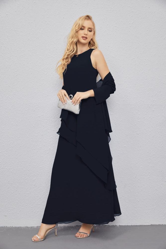 Vestidos para a mãe da noiva com frente aberta, cardigan leve, vestido formal para baile de finalistas 28081 