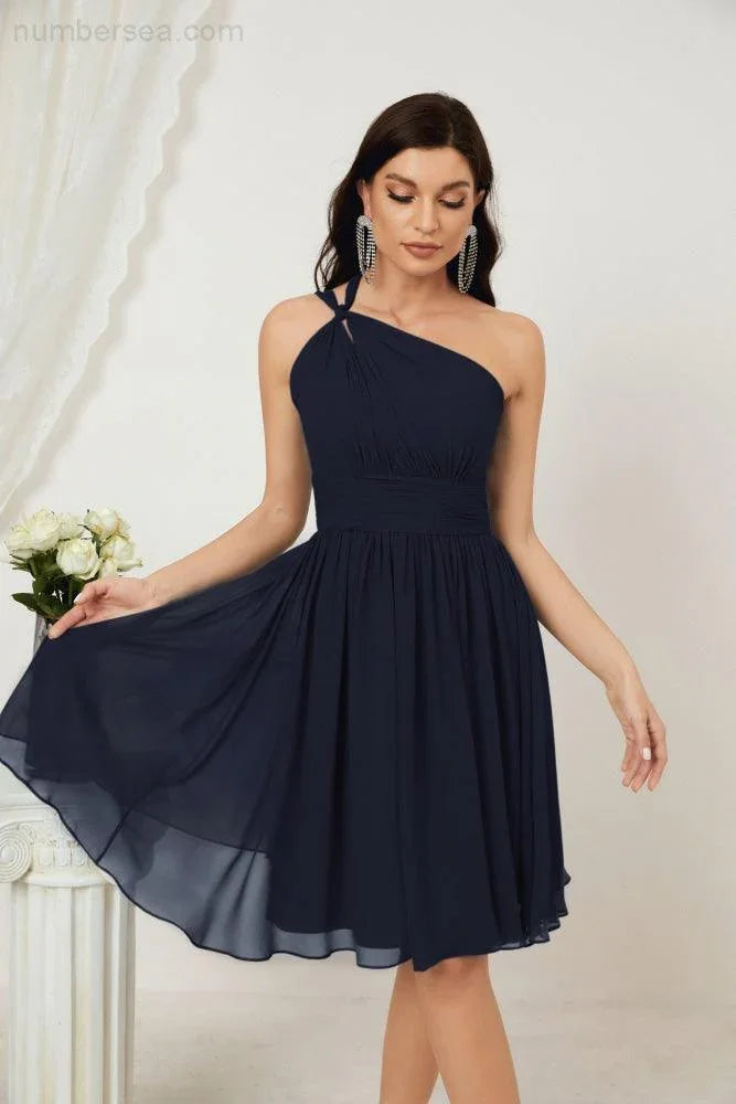 Vestido de dama de honor corto de chiffon de un hombro Numbersea para mujer Vestidos formales para fiesta y regreso a casa 2804