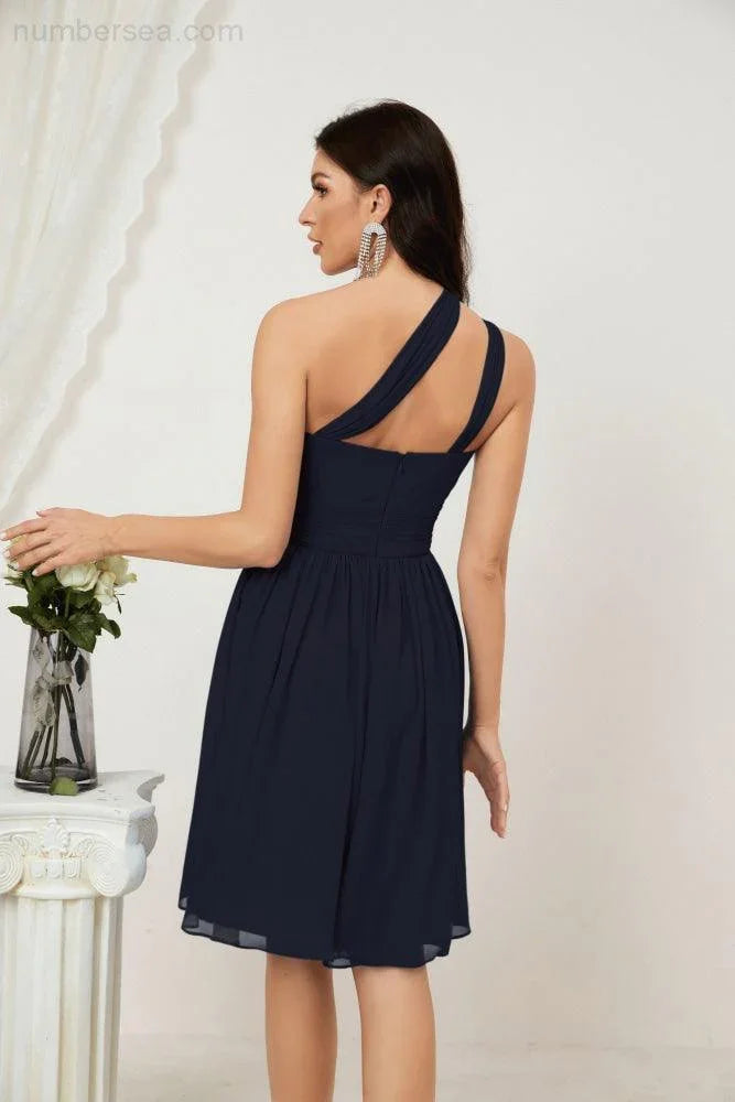 Vestido de dama de honor corto de chiffon de un hombro Numbersea para mujer Vestidos formales para fiesta y regreso a casa 2804