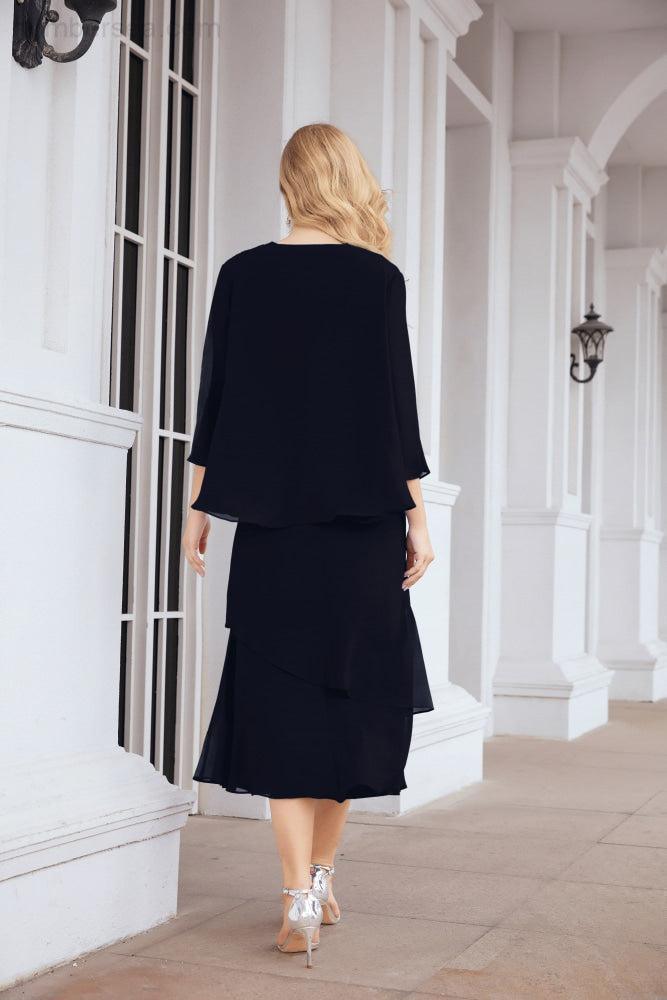 Vestido de festa formal para mãe da noiva, corte A, duas peças, Numbersea 28072 