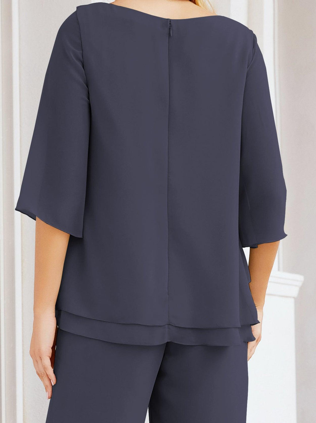 Vestido elegante de 2 peças para mãe da noiva Numbersea, tamanho grande, com folhos, camadas, roupão prateado 28064 