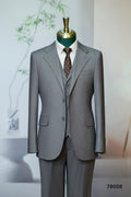Three-Piece Subtle Pinstripe Grey Wool Suit | Tailored Formal Groom & Business Suit