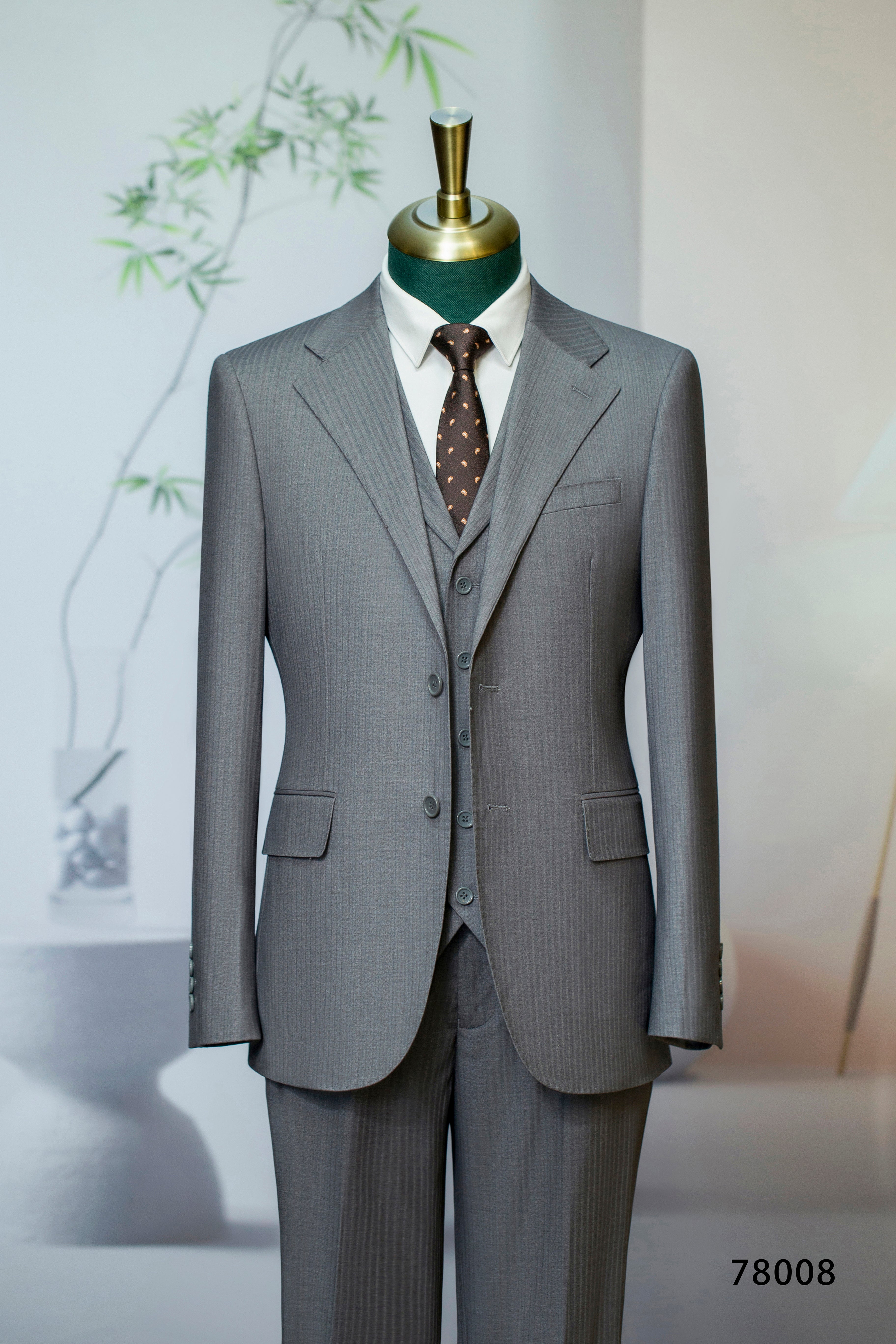 Three-Piece Subtle Pinstripe Grey Wool Suit | Tailored Formal Groom & Business Suit