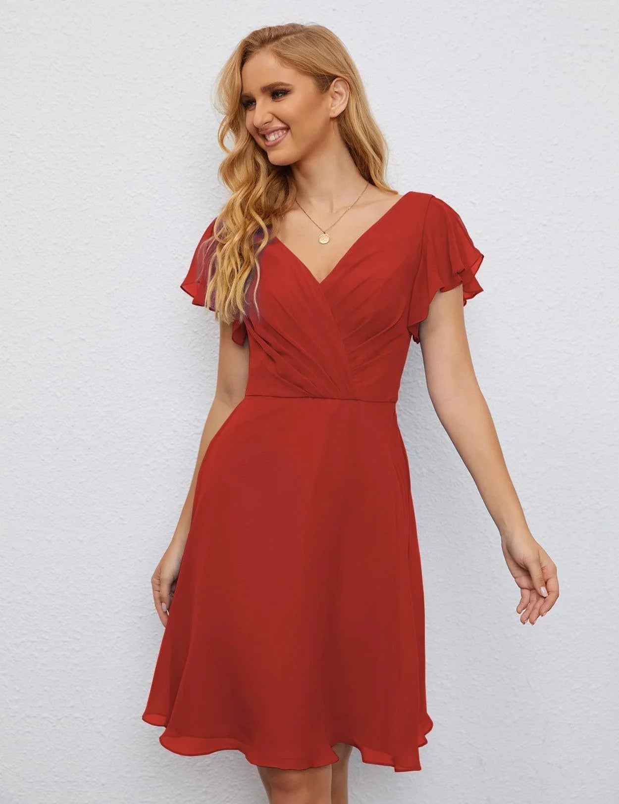 Vestido de Regreso a Casa con Espalda en U de Numbersea Vestido Formal para el Baile de Graduación Largo hasta la Rodilla Mangas Cortas Vestido para Fiesta de Cóctel 28077
