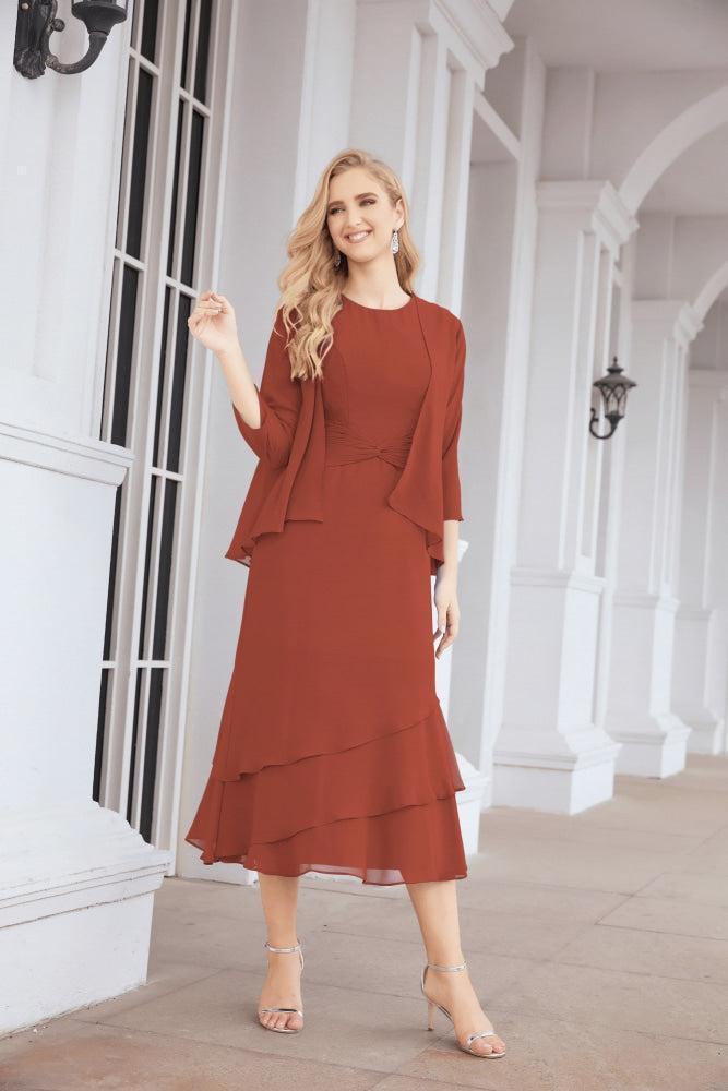 Vestido de festa formal para mãe da noiva, corte A, duas peças, Numbersea 28072 