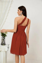 Vestido de dama de honor corto de chiffon de un hombro Numbersea para mujer Vestidos formales para fiesta y regreso a casa 2804