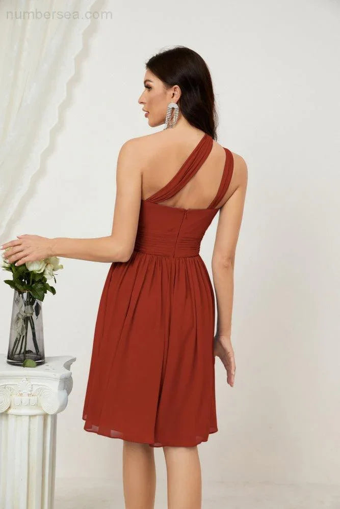 Vestido de dama de honor corto de chiffon de un hombro Numbersea para mujer Vestidos formales para fiesta y regreso a casa 2804