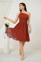 Vestido de dama de honor corto de chiffon de un hombro Numbersea para mujer Vestidos formales para fiesta y regreso a casa 2804