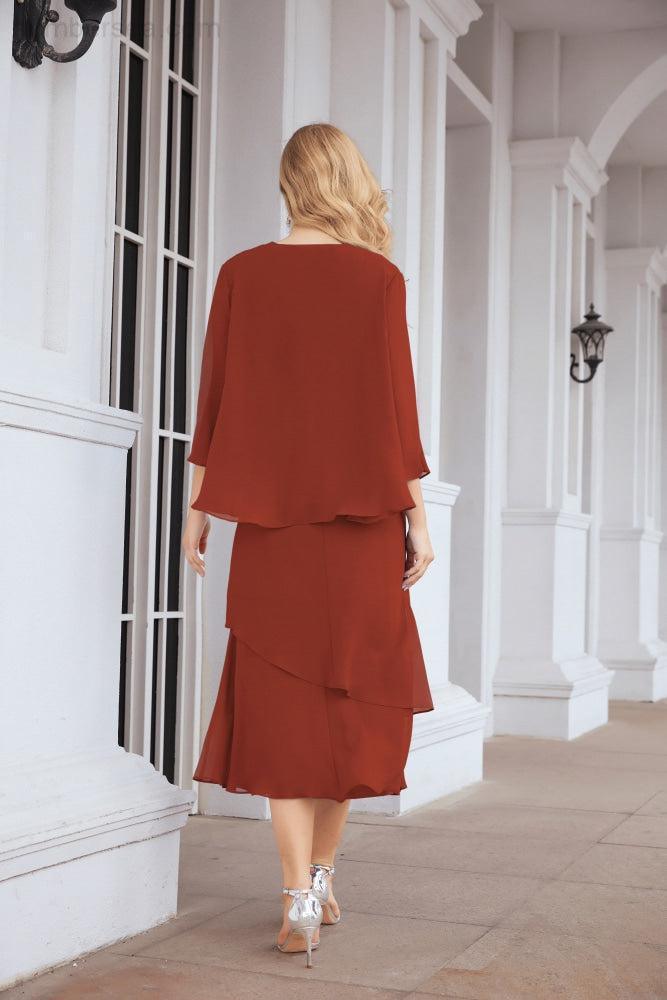 Vestido de festa formal para mãe da noiva, corte A, duas peças, Numbersea 28072 