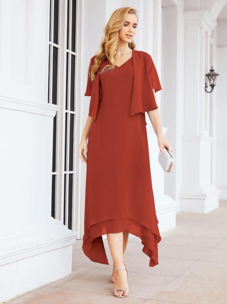 Vestido de festa formal para mãe da noiva, corte A, duas peças, Numbersea 28073 