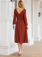 Vestido de madrinha com decote em V e cinto para mãe da noiva e convidada de casamento 28031 