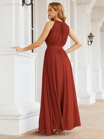 Numbersea Halter Bridesmaid Dress Empire Waist Formal Evening Prom Gown for Mother of The Bride 28030