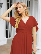 Numbersea Chiffon Bridesmaid Dresses Long Formal Evening Prom Mother of The Bride Dress with Flutter Sleeve     SEA28040