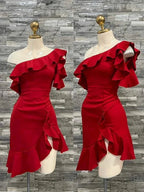 Vestido Precioso de Homecoming Rojo con un Solo Hombro Corto Mini para Cumpleaños Y7635