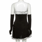 Falda Tubo para Fiesta Negra con Volante Irregular Blanco Vestido de Vendaje Negro para Baile de Graduación Y2617