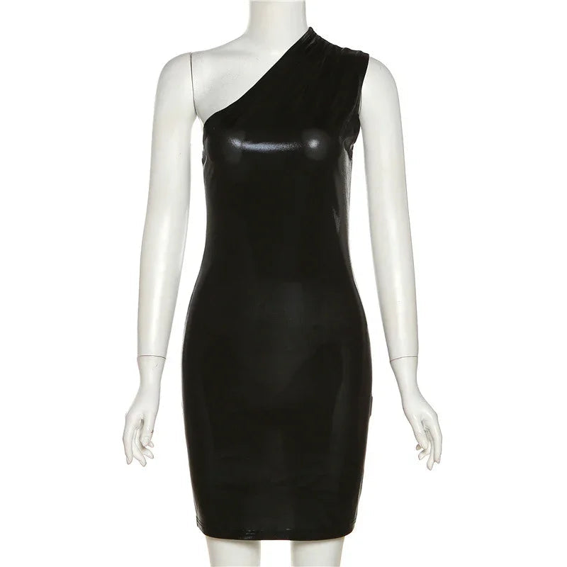 Vestido Sexy para Mujer Vestido de un Hombro Color Sólido Sin Mangas Vestido para Baile de Bienvenida Y1987