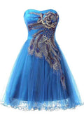 Chic Tüll Satin Herz-Ausschnitt A-Line Kurzes Cocktailkleid Homecoming Kleid Y8485