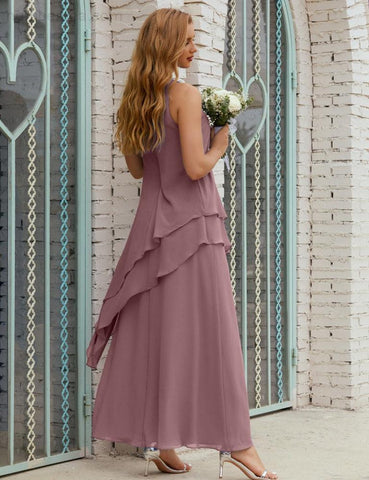 Vestidos longos de chiffon plus size para mãe da noiva, vestido formal de madrinha de casamento, 28019 