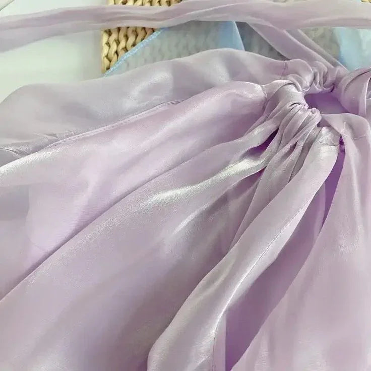 Einfaches blaues Organza-Trägerkleid mit mehrlagigem Minirock für den Abschlussball oder Homecoming Y8089