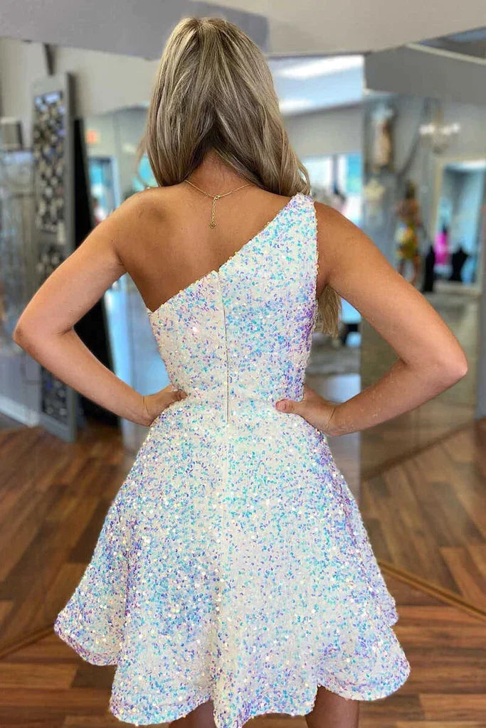Vestido de Fiesta de Línea A con Lentejuelas Brillantes y un Solo Hombro Y1256
