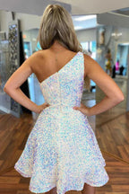 Vestido de Fiesta de Línea A con Lentejuelas Brillantes y un Solo Hombro Y1256