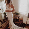 Robe de mariée d'été à col haut sirène fente latérale dentelle sans manches pas chère pour plage, WD0024