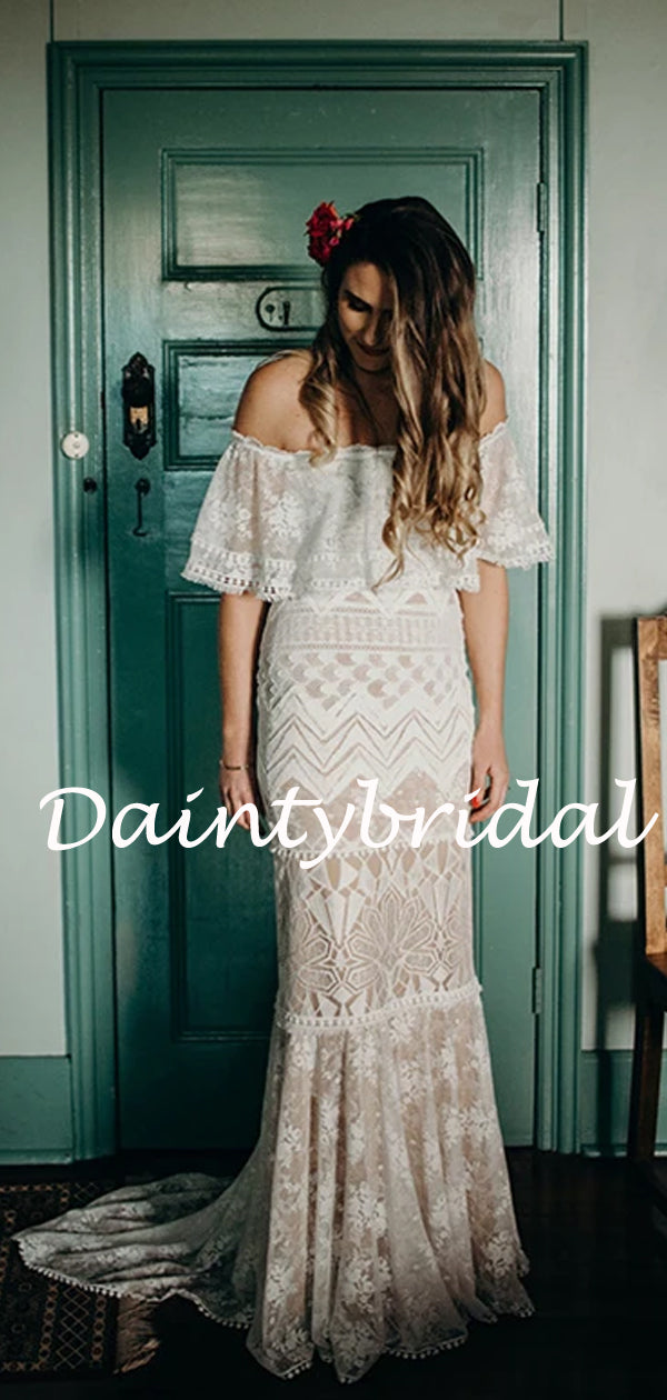 Vestidos de noiva compridos, simples, a direito, de tule e renda, estilo sereia. DB10785 