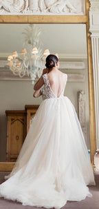 Robe de mariée à jupe détachable en dentelle transparente sans manches, modèle WD0161