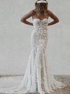 Affordable Simple Sweetheart Mermaid Lace Wedding Dresses,DB10255