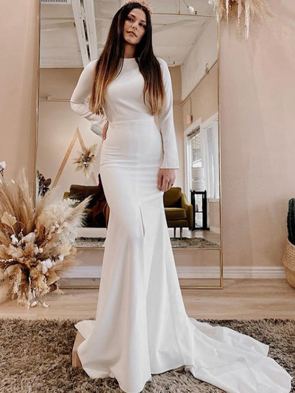 Abiti da Sposa in Satin Sexy Sirena con Spalline e Schiena Aperta.DB10053