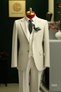 Costume trois-pièces en laine crème | Costume de cérémonie sur mesure pour marié et mariage d'été