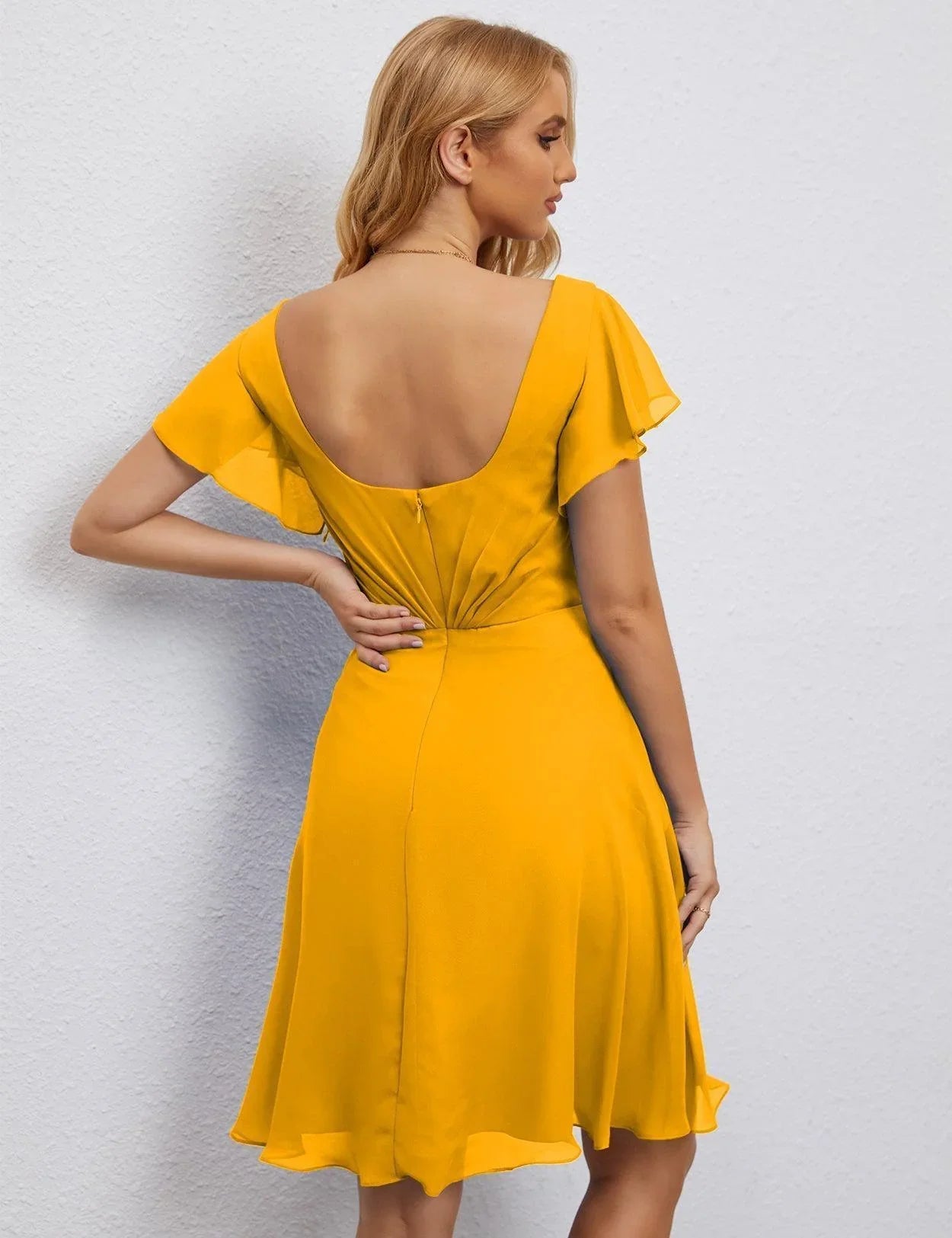 Numbersea U-Back Heimkehrkleid Formelles Abschlussballkleid Knielang Kurzarm Cocktailkleid 28077