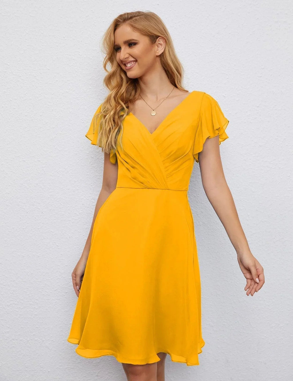 Vestido de Regreso a Casa con Espalda en U de Numbersea Vestido Formal para el Baile de Graduación Largo hasta la Rodilla Mangas Cortas Vestido para Fiesta de Cóctel 28077