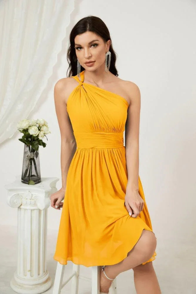 Vestido de dama de honor corto de chiffon de un hombro Numbersea para mujer Vestidos formales para fiesta y regreso a casa 2804