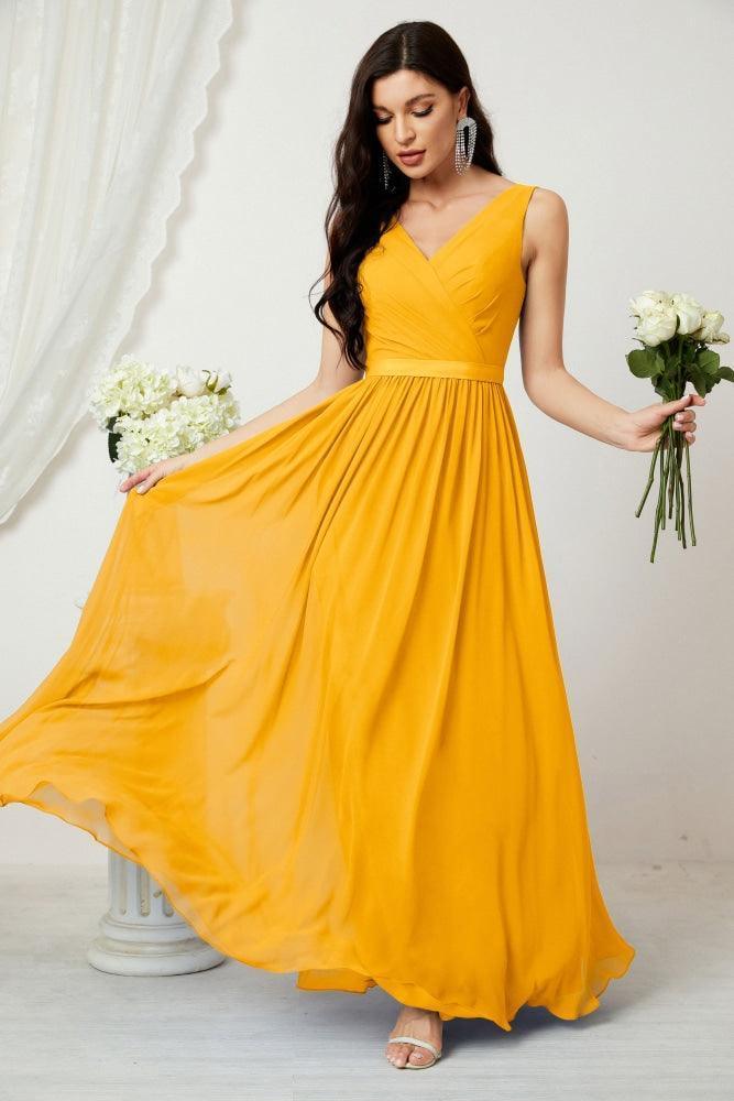 Vestido de dama de honor largo de gasa para mujer, línea A sin mangas, vestido formal de baile de graduación para fiesta nocturna, vestido de regreso a casa 2808