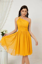 Vestido de dama de honor corto de chiffon de un hombro Numbersea para mujer Vestidos formales para fiesta y regreso a casa 2804