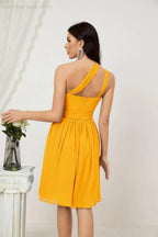 Vestido de dama de honor corto de chiffon de un hombro Numbersea para mujer Vestidos formales para fiesta y regreso a casa 2804